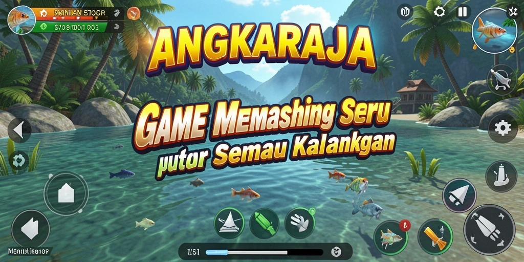 Screenshot gameplay ANGKARAJA dengan suasana memancing yang menarik.