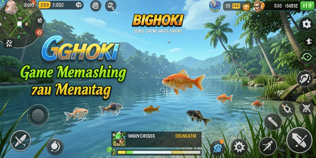 Tampilan gameplay BIGHOKI yang menarik saat memancing ikan.