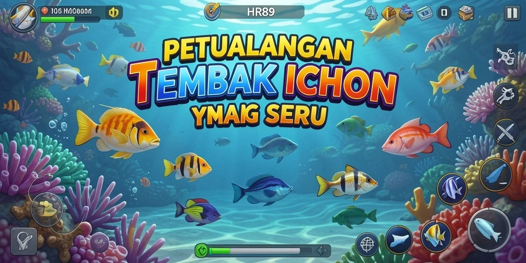Screenshot gameplay HR89 menampilkan aksi seru menembak ikan di laut.