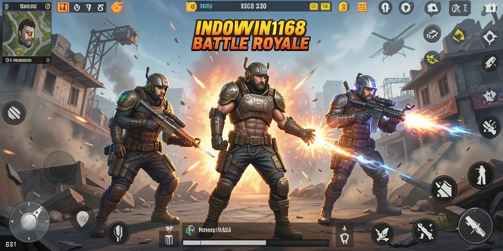 Screenshot menampilkan aksi seru di INDOWIN168 Battle Royale.