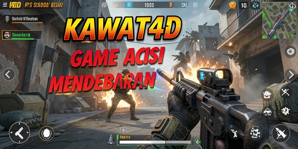 Tangkapan layar gameplay KAWAT4D menunjukkan aksi tembak-menembak yang intens.