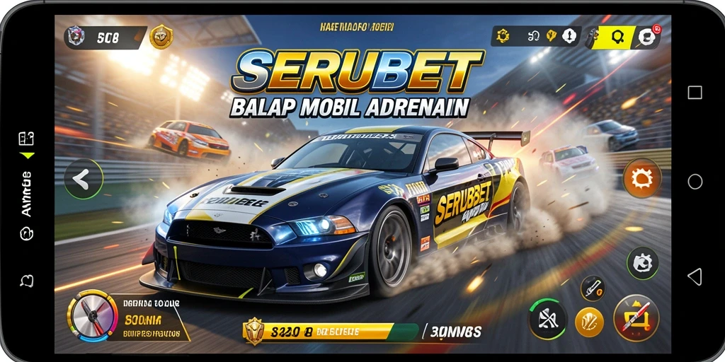 Tampilan gameplay SERUBET yang mendebarkan di trek balap.