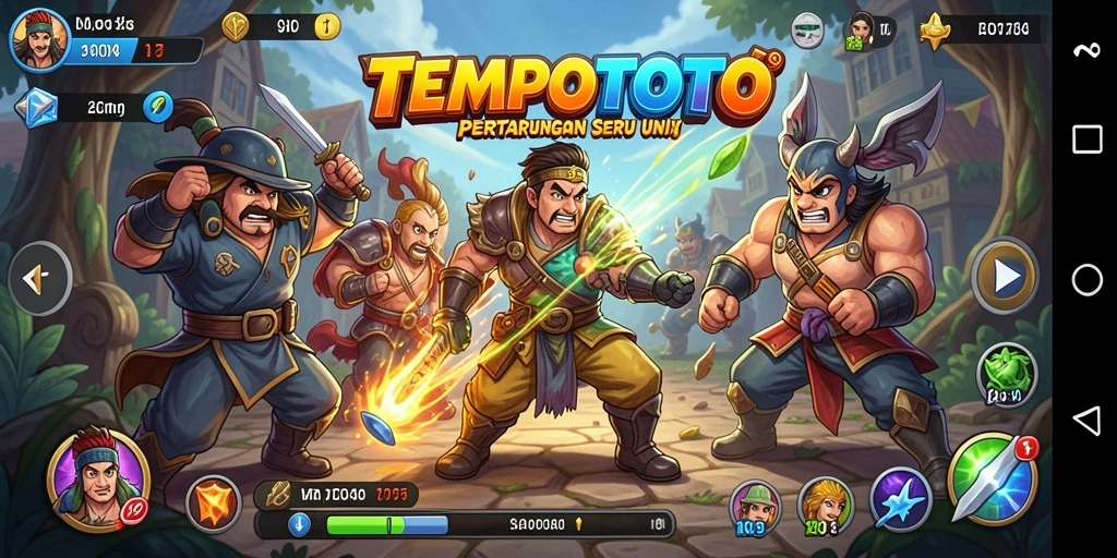 Screenshot TEMPOTOTO menampilkan pertarungan antara karakter yang sangat dinamis.